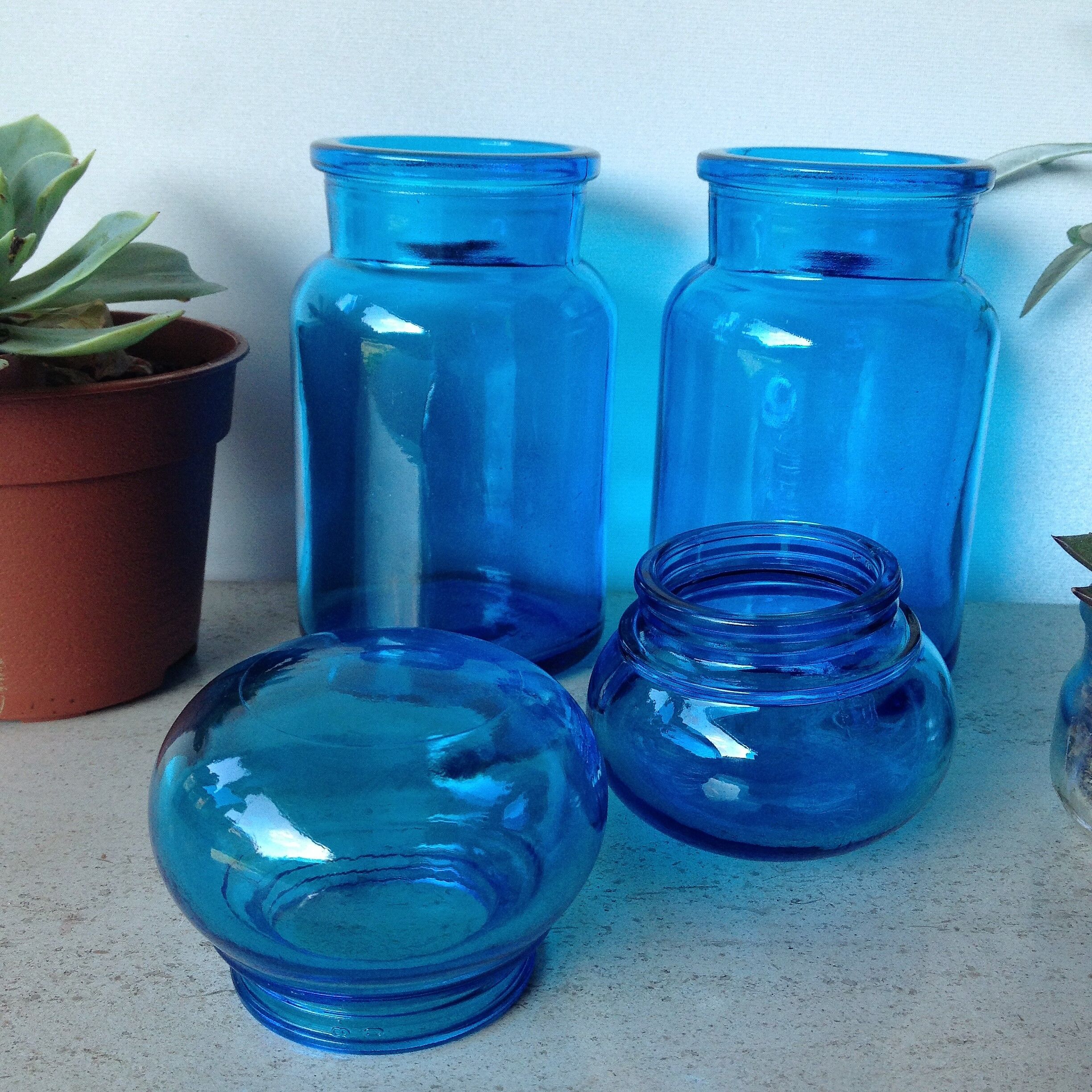 Pair of blue apothecary jars