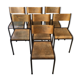 Ensemble de 7 chaises d'école dos galbé