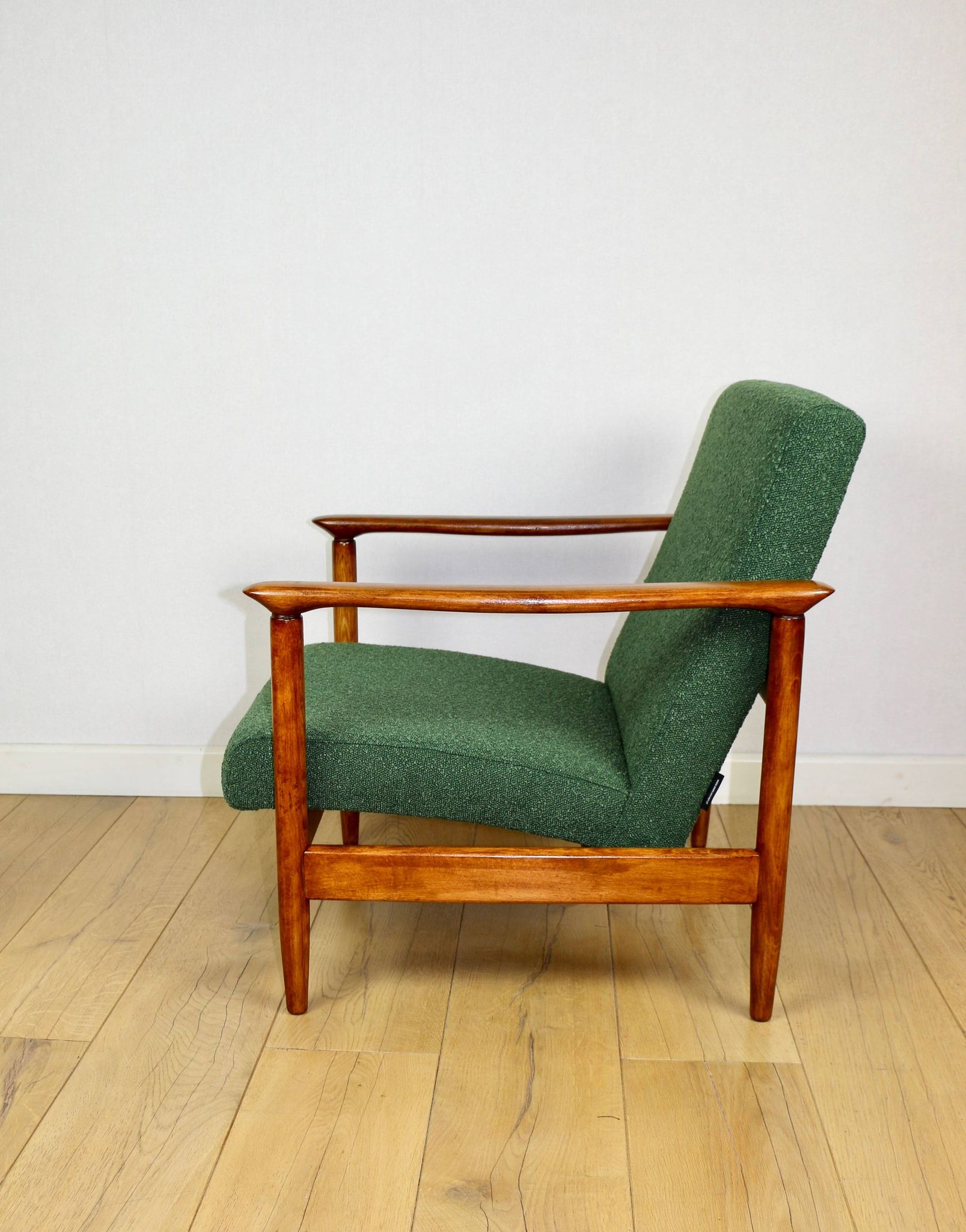 GFM-142 armchair, design by Edmund Homa from the 70s, green boucle - 2 pieces available
