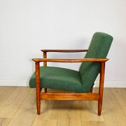 GFM-142 armchair, design by Edmund Homa from the 70s, green boucle - 2 pieces available