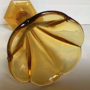 Old flower-shaped vase, moulded yellow glass, Art Deco.
