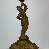 Kerosene lamp of patinated metal and shade of white opaline glass, 1860