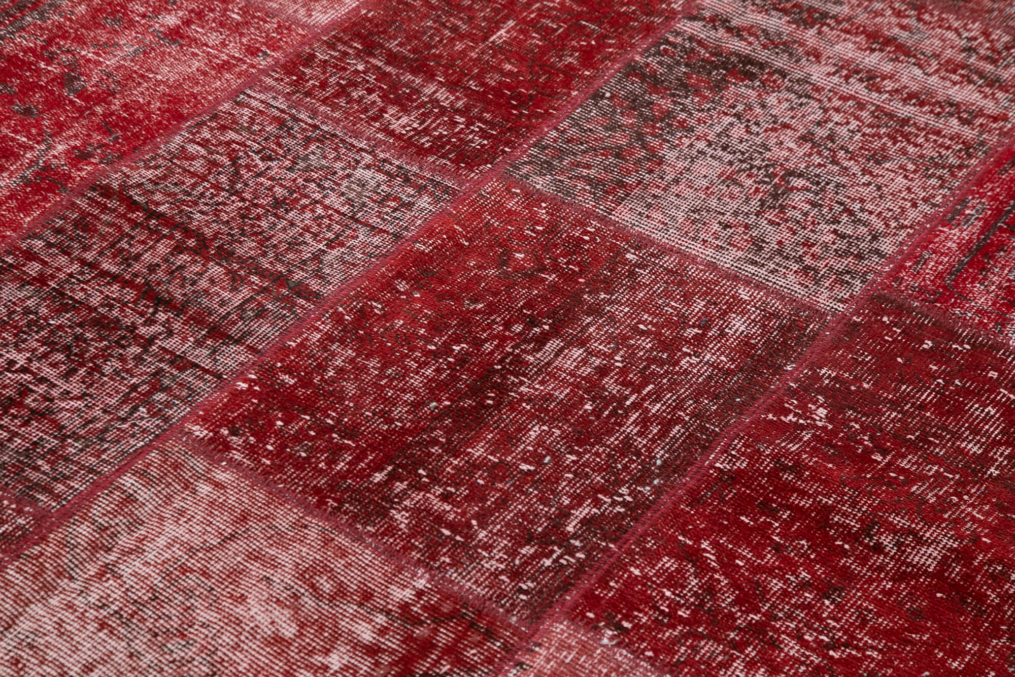 Hand-knotted turkish vintage 170 cm x 241 cm red patchwork carpet