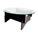 Vintage round coffee table with glass, wood and tiles