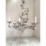 Contemporary brunish-clay florentine wrought iron leafs chandelier