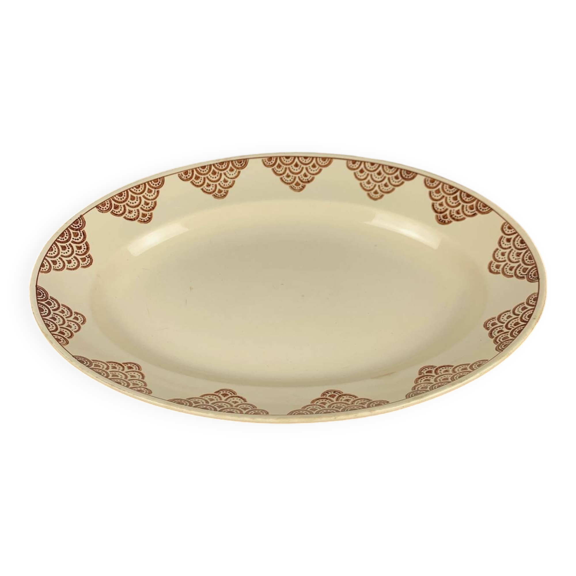 Oval dish "amandinoise", St Amand, geometric pattern, 20th century