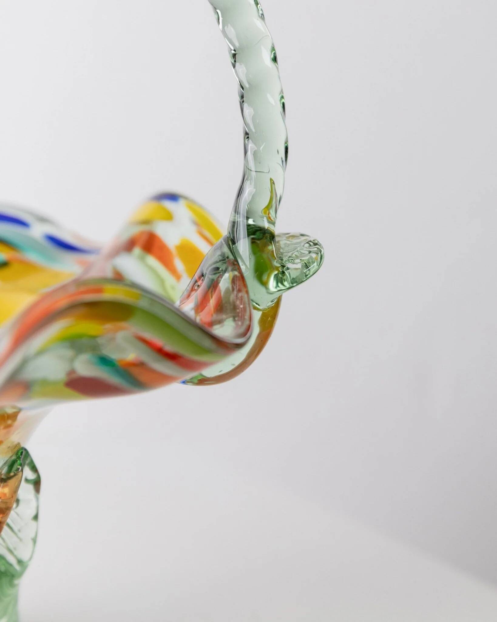 Multicolor Murano Glass Handle Bowl with Polka Dots, Ruffled Rim – 1970s Italian Mid-Century