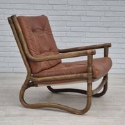1970s, Scandinavian armchair, original very good condition, bamboo, leather.
