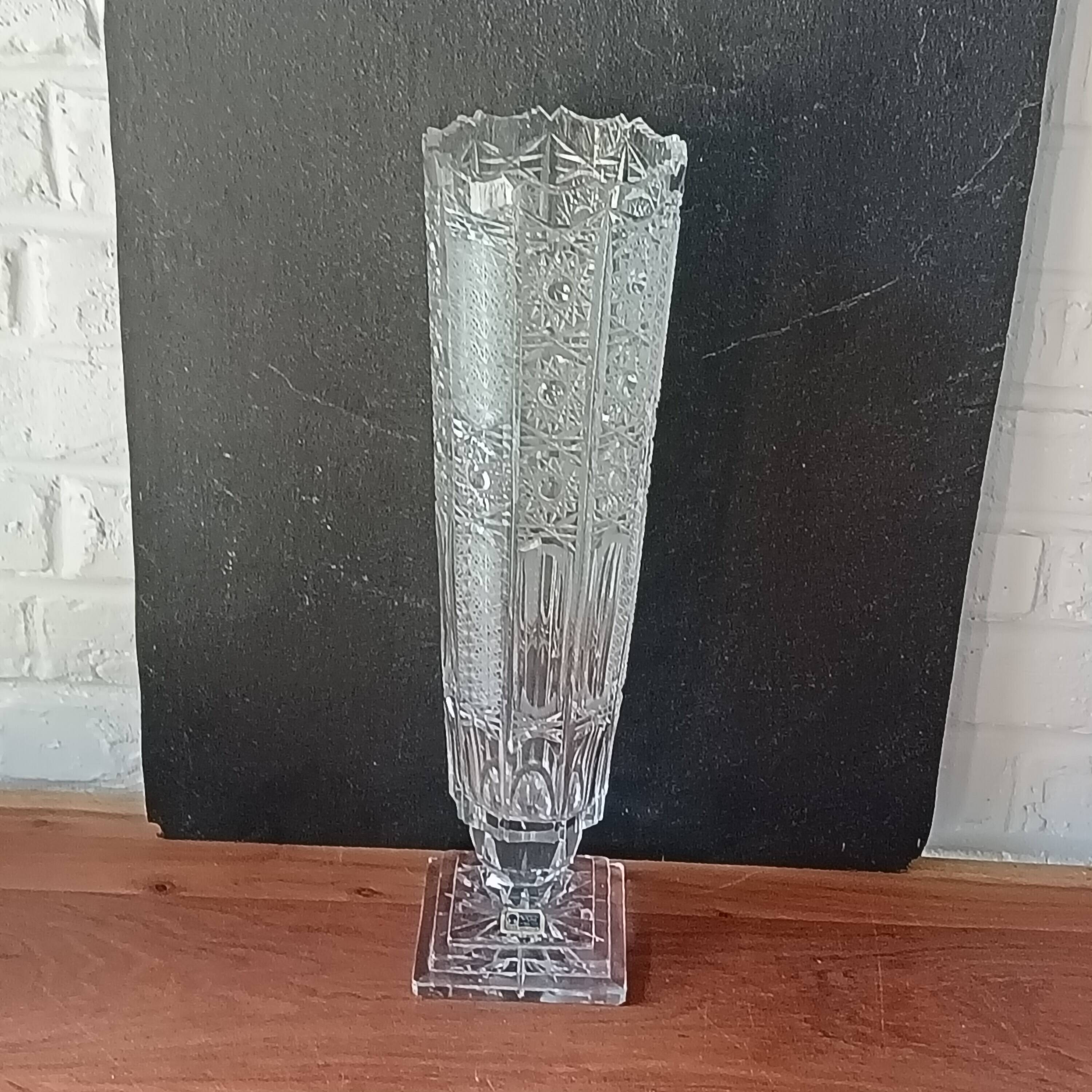 Large transparent crystal VASE 24% vintage, Lausitzer Glass, Germany, GDR