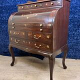 Cylinder desk in mahogany and inlaid marquetry circa 1900