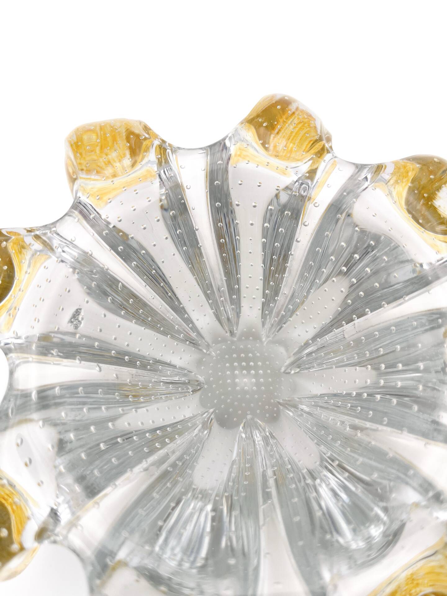 Murano Bowl Archimede Seguso Bullicante Crystal & Fritté Gold 1950