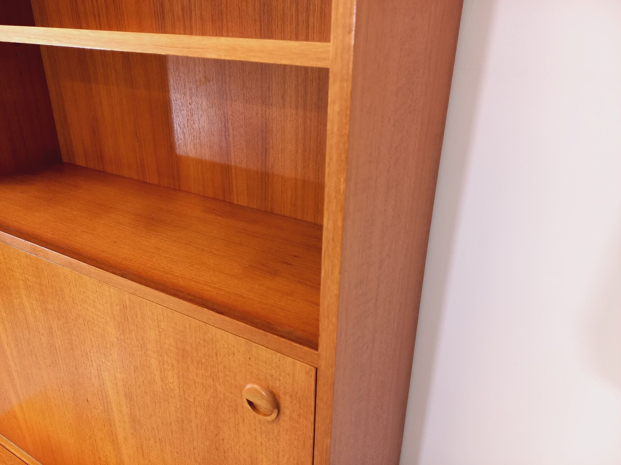 Bookcase cabinet vintage teak and metal storage secretary from the 60s