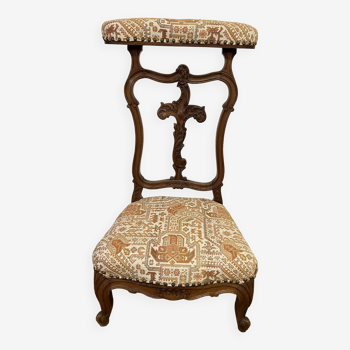 Chaise Prie-Dieu ancien en bois sculpté