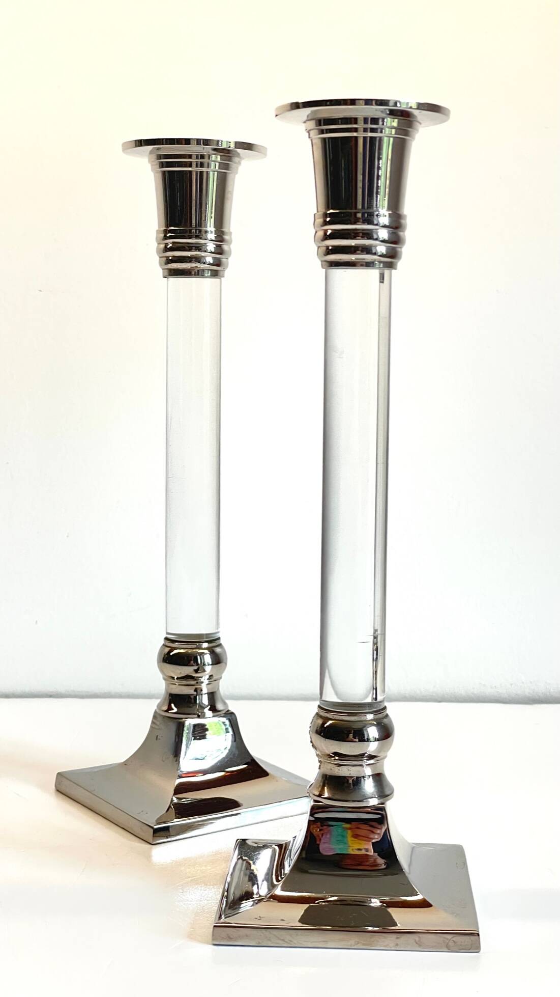 Vintage lucite and silver metal candle holders