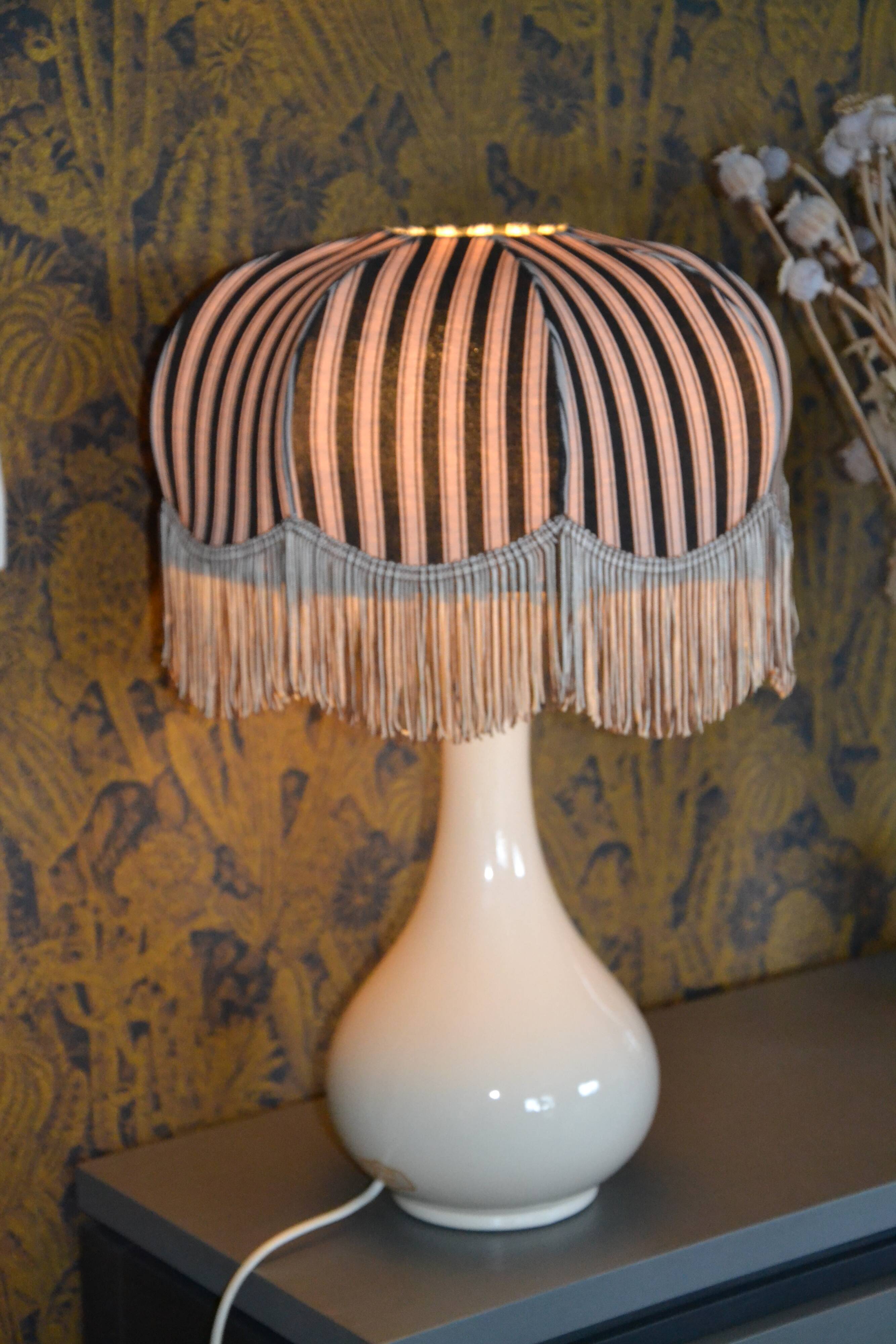 Antique ceramic lamp, L&C creation, lampshade refurbished