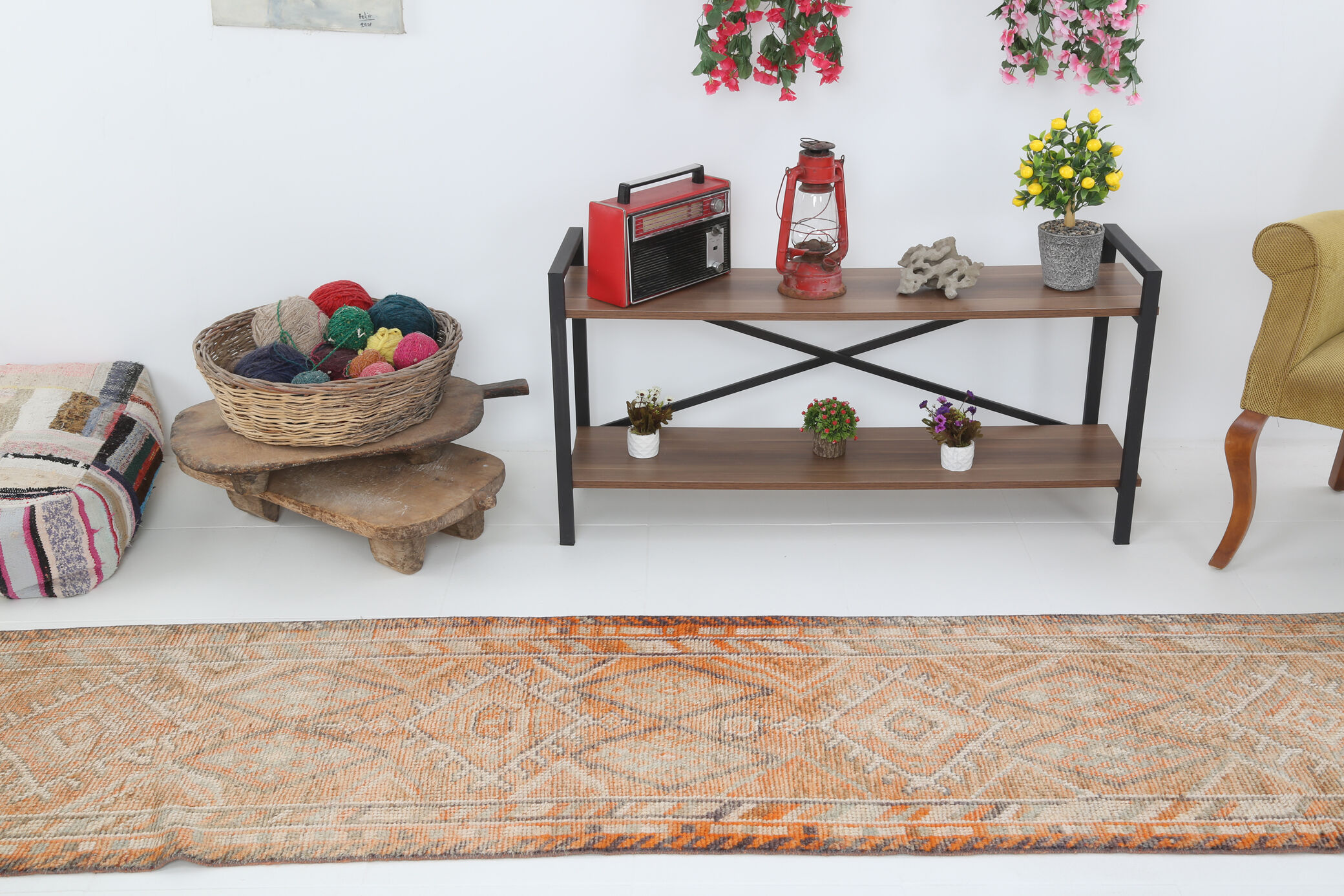 Pale orange herki runner rug 74x392cm