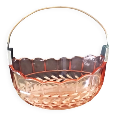 Corbeille à fruits centre de table en verre pressé moulé rose
