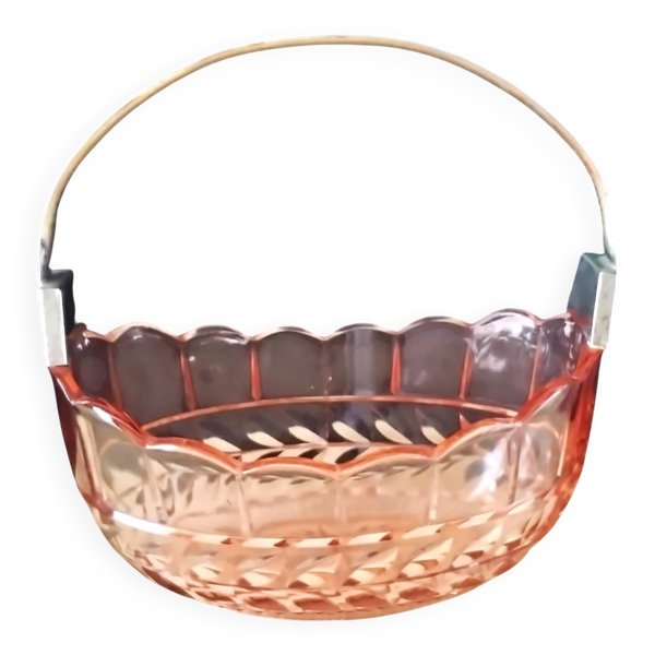 Corbeille à fruits centre de table en verre pressé moulé rose