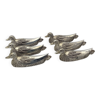 Set of 6 Vintage Duck-Shaped Silver-Plated Knife Rests SILEA