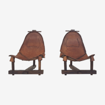 Ensemble de deux chaises longues en cuir de selle, Brésil, années 1960