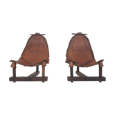 Set of two saddle leather lounge chairs, Brazil, 1960's