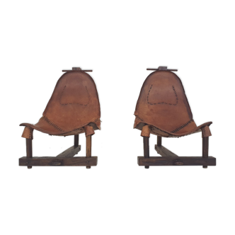 Set of two saddle leather lounge chairs, Brazil, 1960's