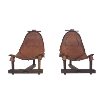 Set of two saddle leather lounge chairs, Brazil, 1960's