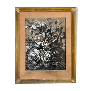 Tableau peinture ancienne roses