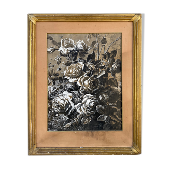 Tableau peinture ancienne roses stauffacher