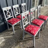 Six Lyres Chairs, Restoration Style, Lacquered in Grey