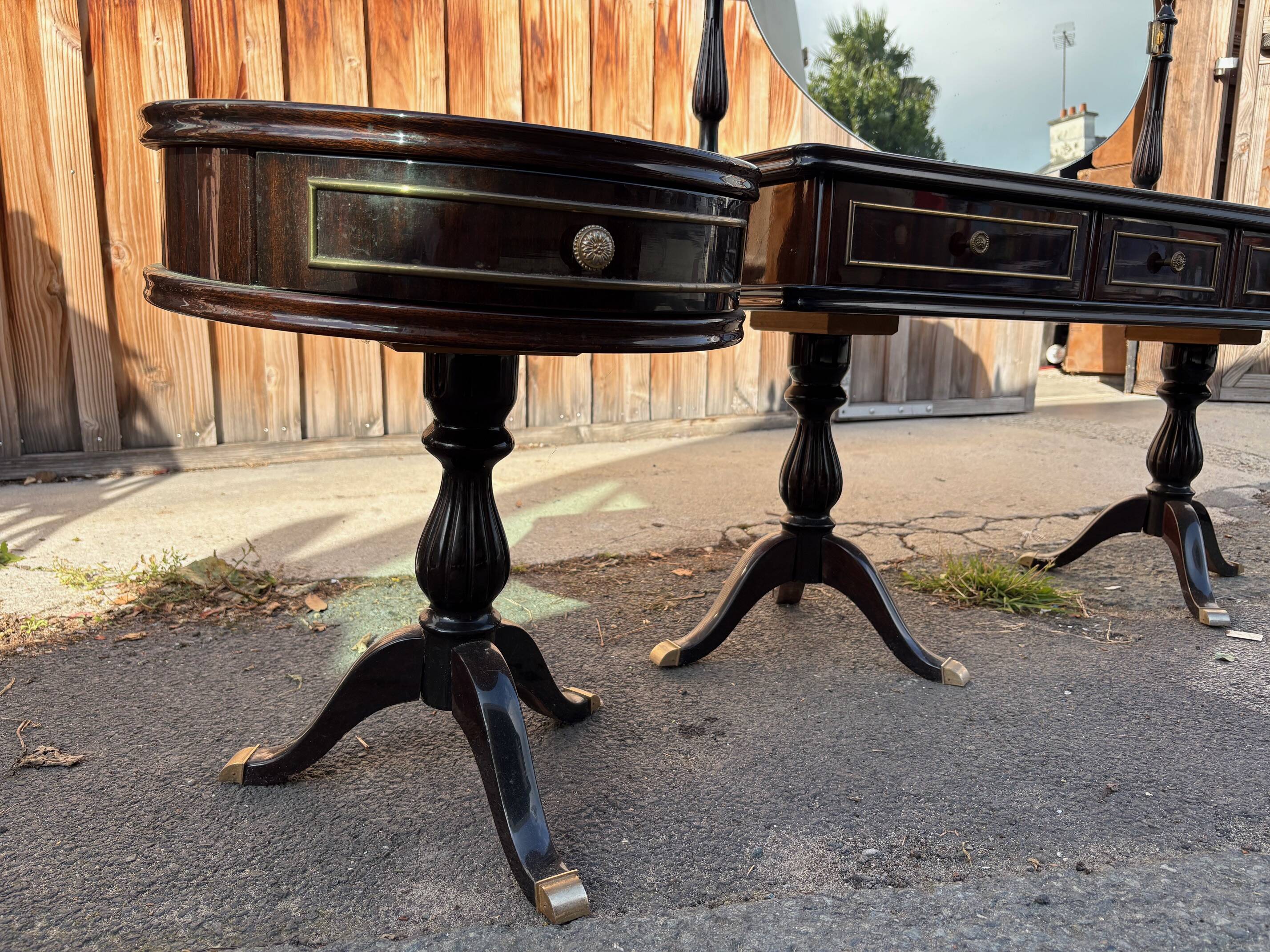 Vintage 1960s triptych hairdresser in mahogany – signed G. Blouin Nantes