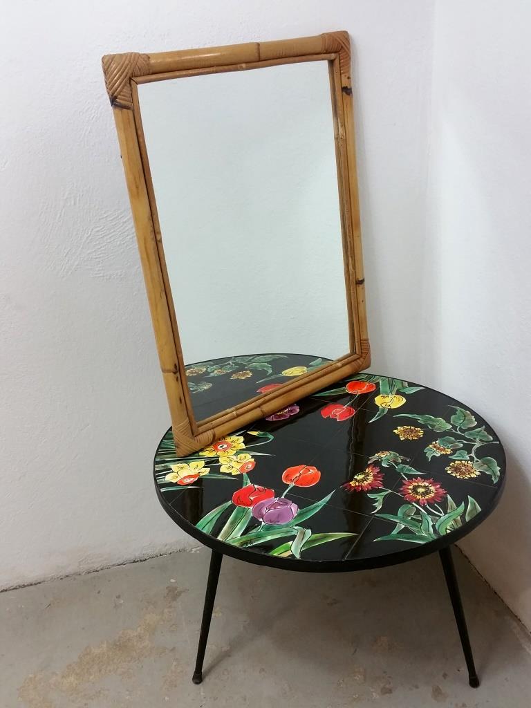 Vintage bamboo and rattan mirror 50x65cm