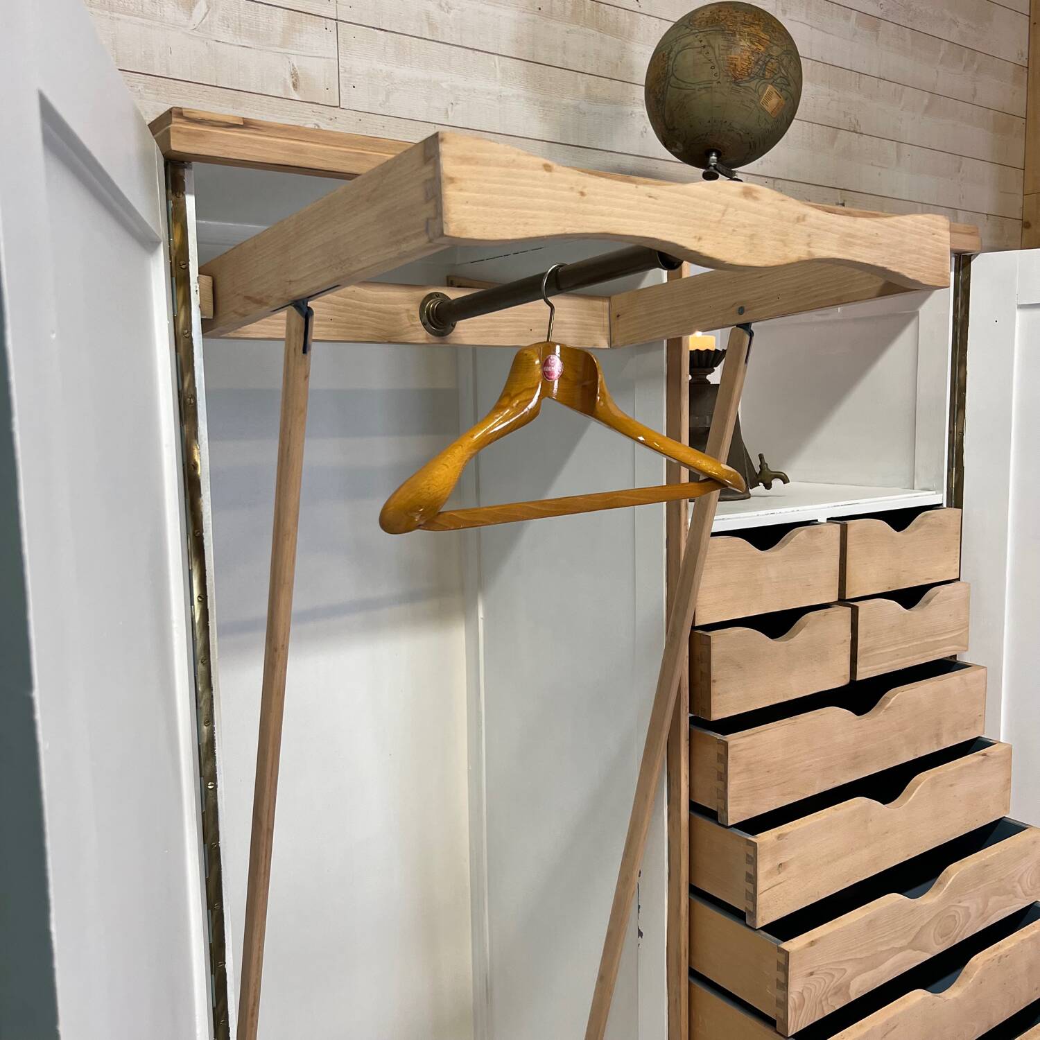 Wardrobe with two wardrobe compartments and drawers