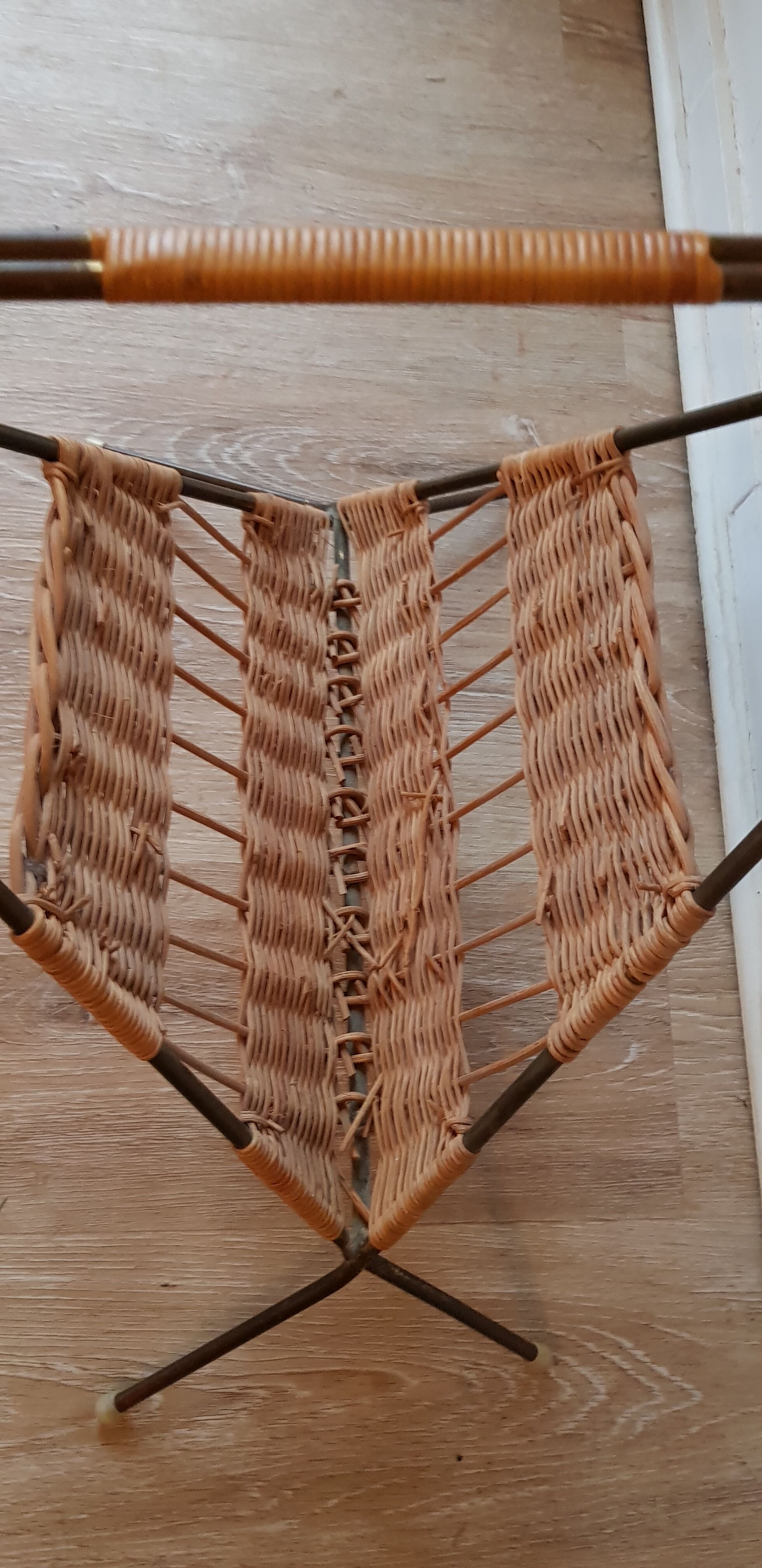 50's wicker iron magazine holder