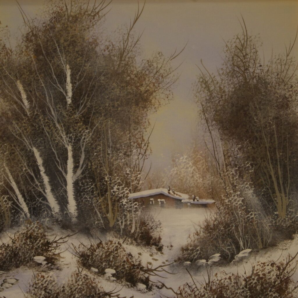 Italian winter landscape painting oil on canvas