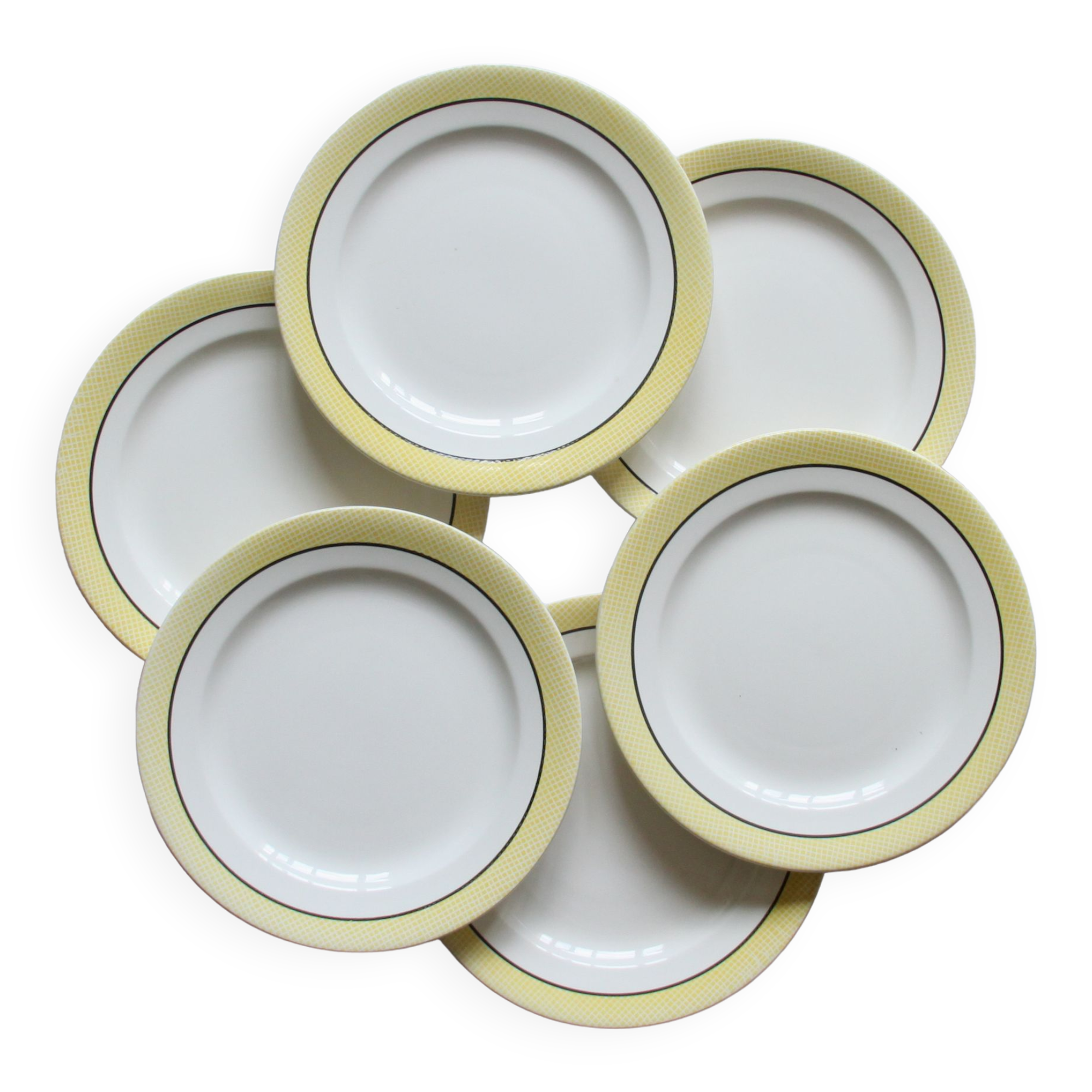 Set of 6 flat plates Salins yellow old earthenware