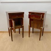 Empire Nightstands in Walnut with Full Columns in Gilt Brass, Italy, 1810, Set of 2