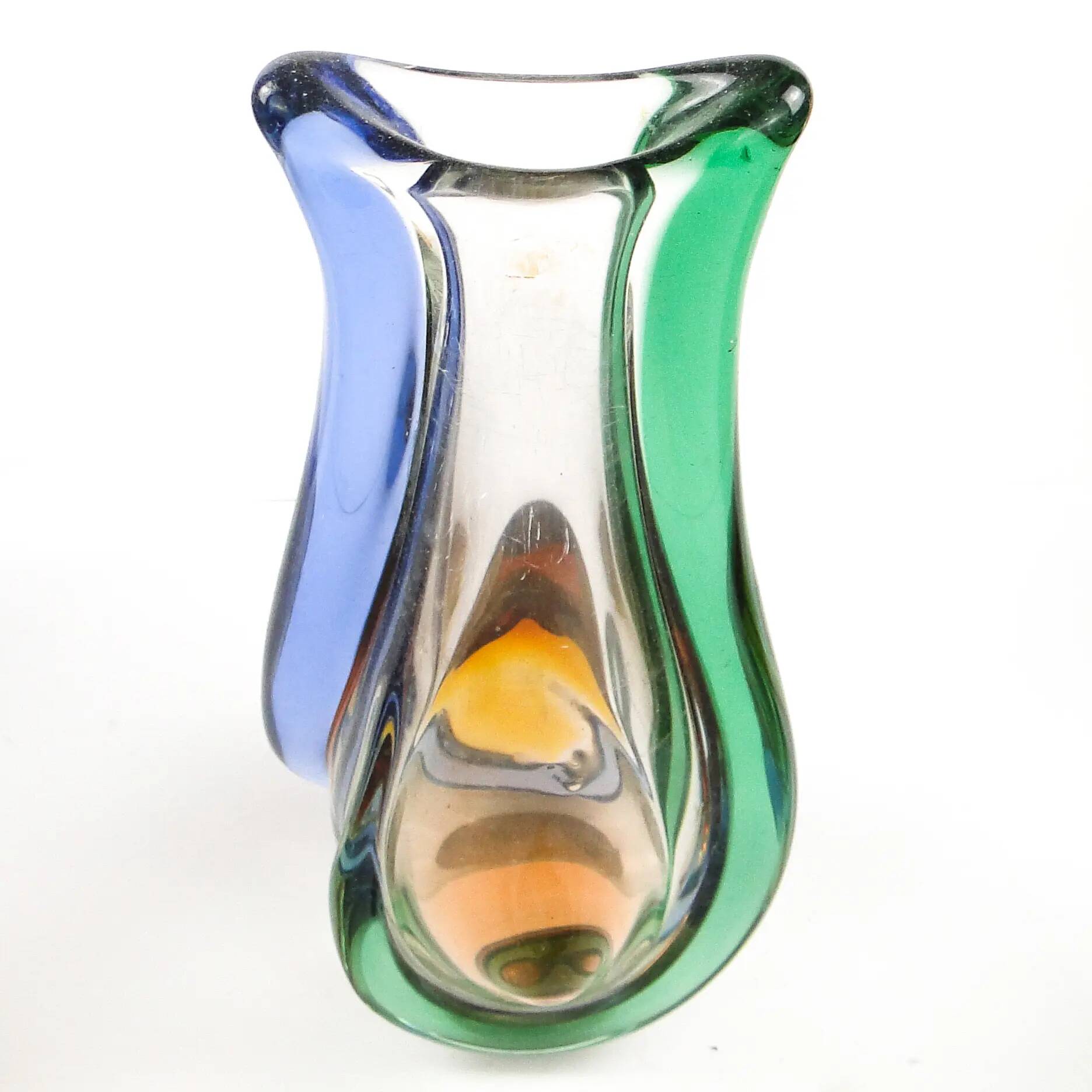 Mid-century modern vase, multicolour glass, designed by H. Mahanovska, Czechoslovakia, 1960s