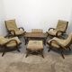 Living room in bamboo and rattan of the 60s/70s (4 armchairs 2 ottomans 1 coffee table + cushions)