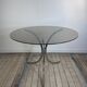 Vintage 1970s round metal and smoked glass table