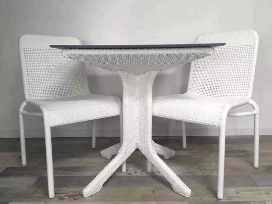 White woven resin garden chair