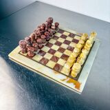 Vintage Italian genuine alabaster chess set with carved pieces, 1970s