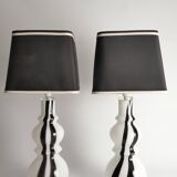 Sculptural Art Glass Murano Style Table Lamps, Black & White, 1960s, Set of 2