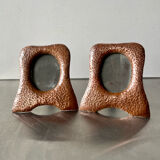 Pair of antique art nouveau copper metal photo frame  hammered copper