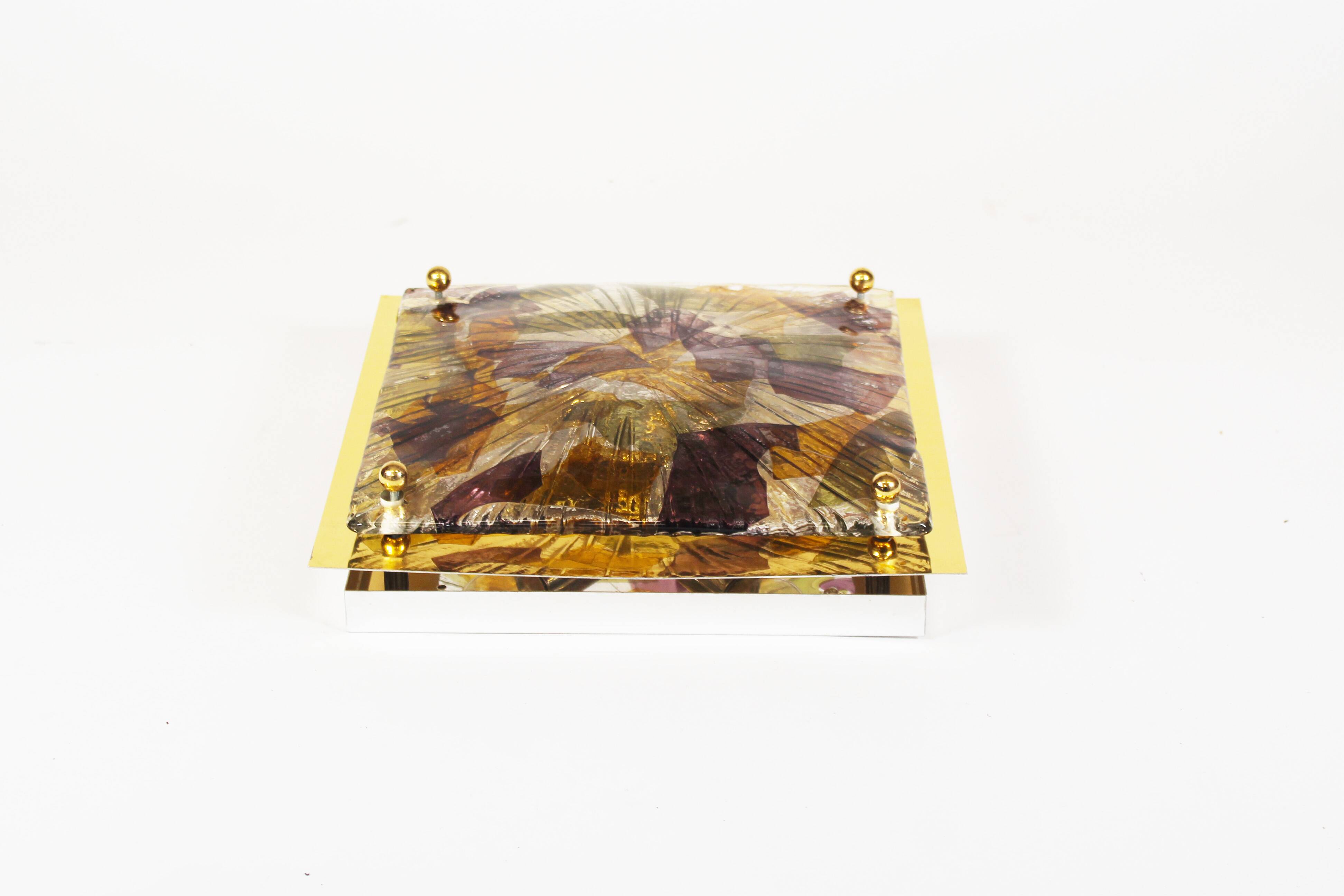 Brass and murano glass flush mount light by La Murrina Italy