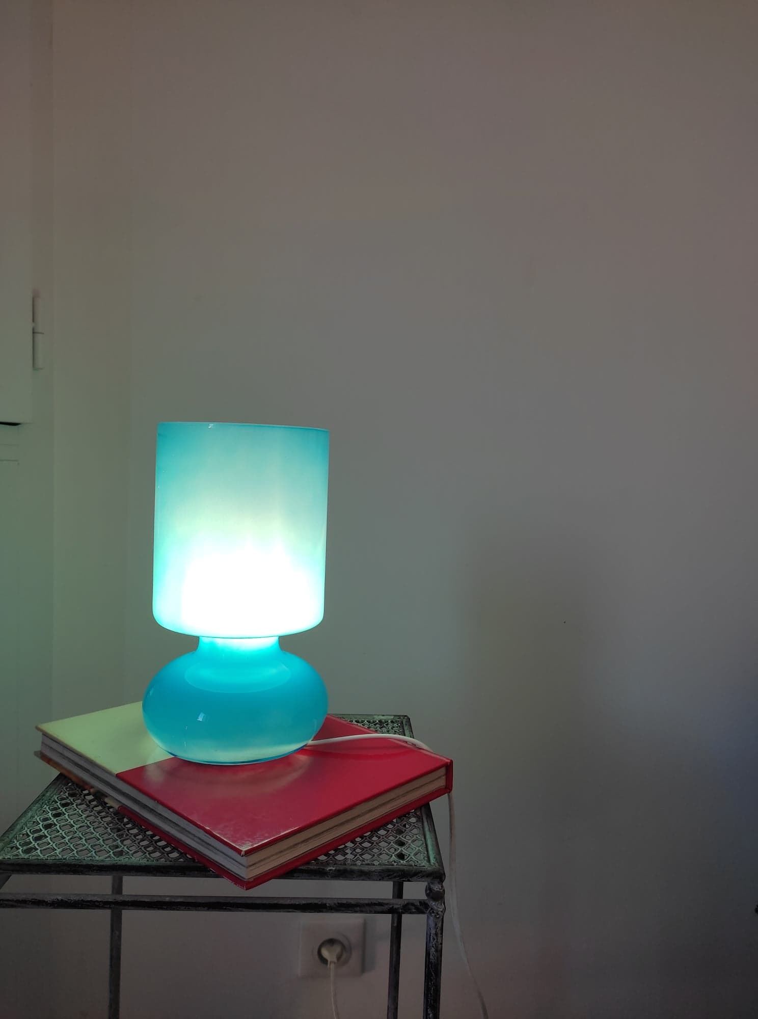 Vintage lamp Ikea Lykta turquoise blue, 90s glass