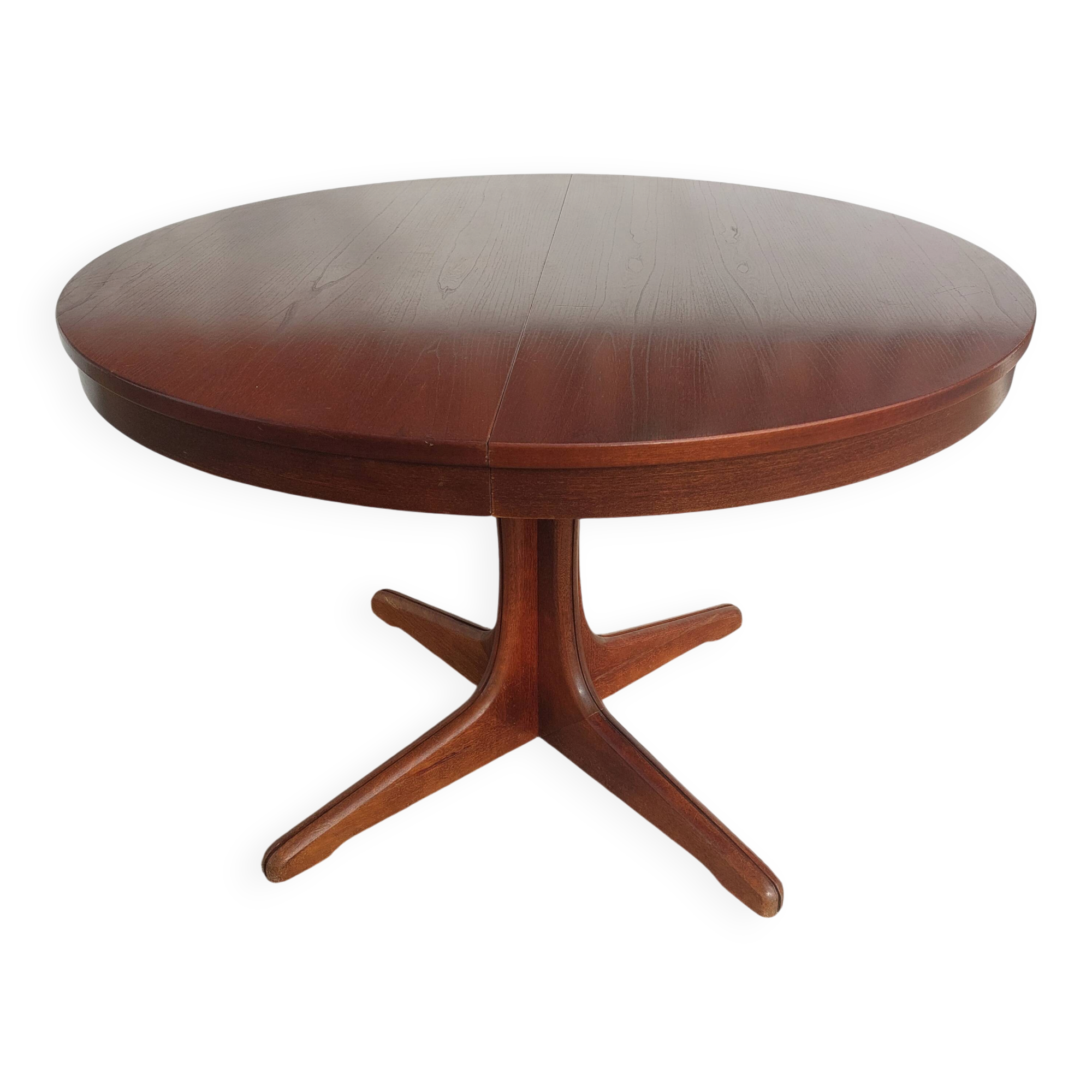 round/oval table with extension, central leg, dark shade, Baumann design