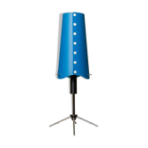 Lampe de table vintage bleue des années 1980 de style Memphis avec tige en métal noir réglable et base trépied en chrome.