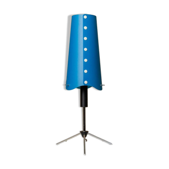Blue Vintage 1980s Memphis-Style Table Lamp with Adjustable Black Metal Stem and Chrome Tripod Base