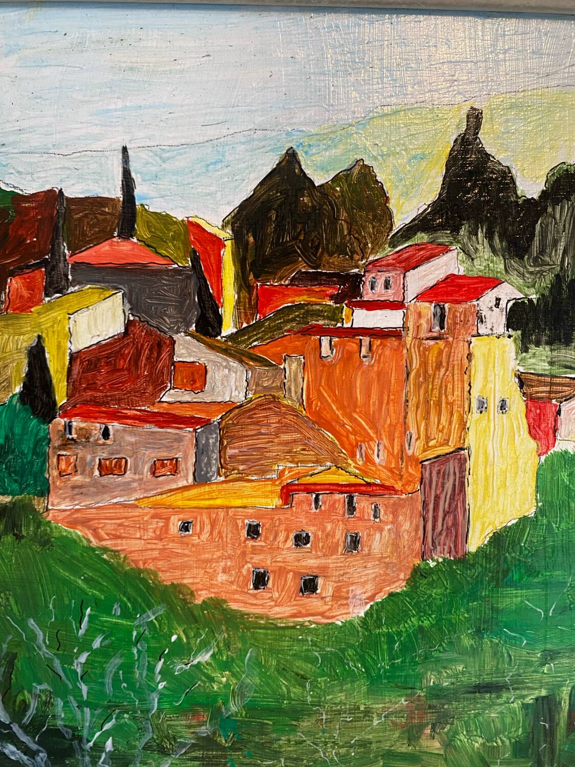 Signed village landscape